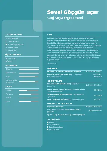 Coğrafya Öğretmeni CV Örnekleri cv indir